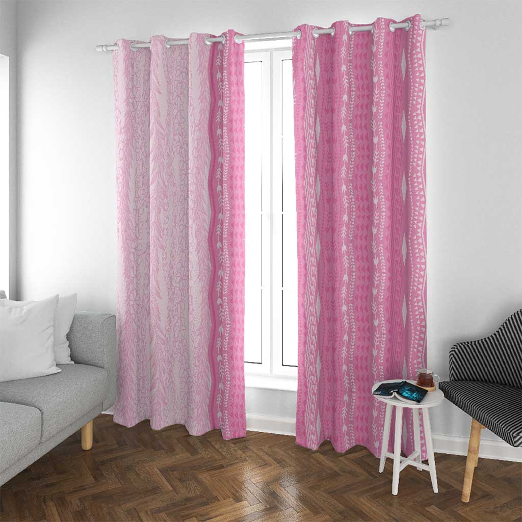 Vintage Pink Hawaiian Traditional Kapa Mix Flowers Lei Window Curtain