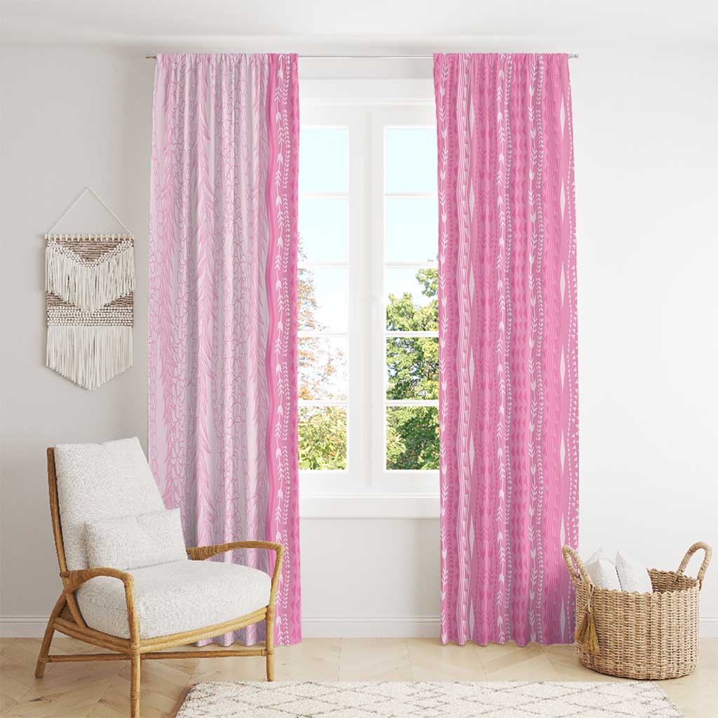 Vintage Pink Hawaiian Traditional Kapa Mix Flowers Lei Window Curtain