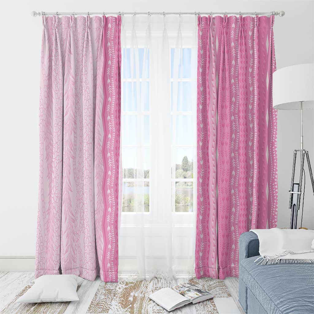 Vintage Pink Hawaiian Traditional Kapa Mix Flowers Lei Window Curtain