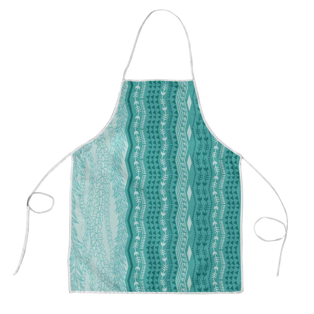 Vintage Teal Hawaiian Traditional Kapa Mix Flowers Lei Apron