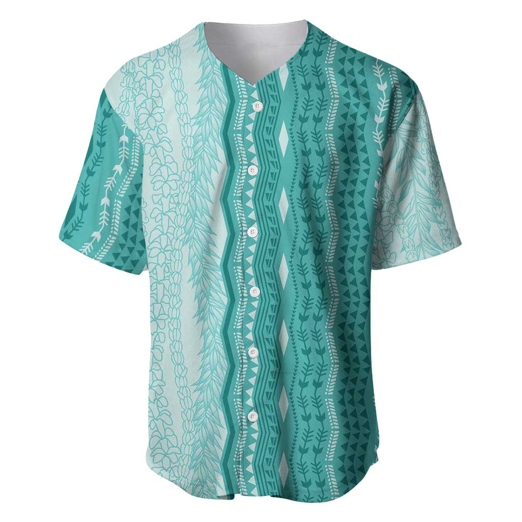 Vintage Teal Hawaiian Traditional Kapa Mix Flowers Lei Baseball Jersey