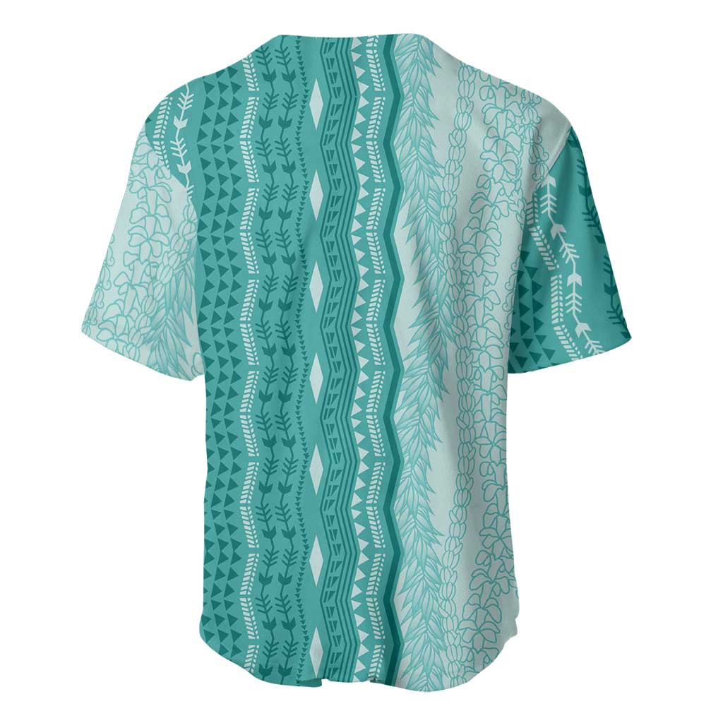 Vintage Teal Hawaiian Traditional Kapa Mix Flowers Lei Baseball Jersey