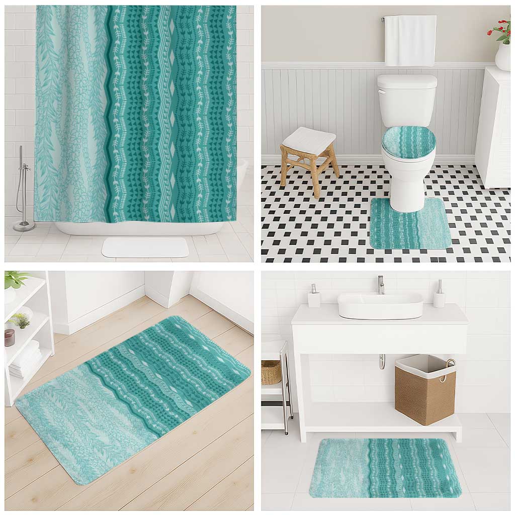 Vintage Teal Hawaiian Traditional Kapa Mix Flowers Lei Bathroom Set