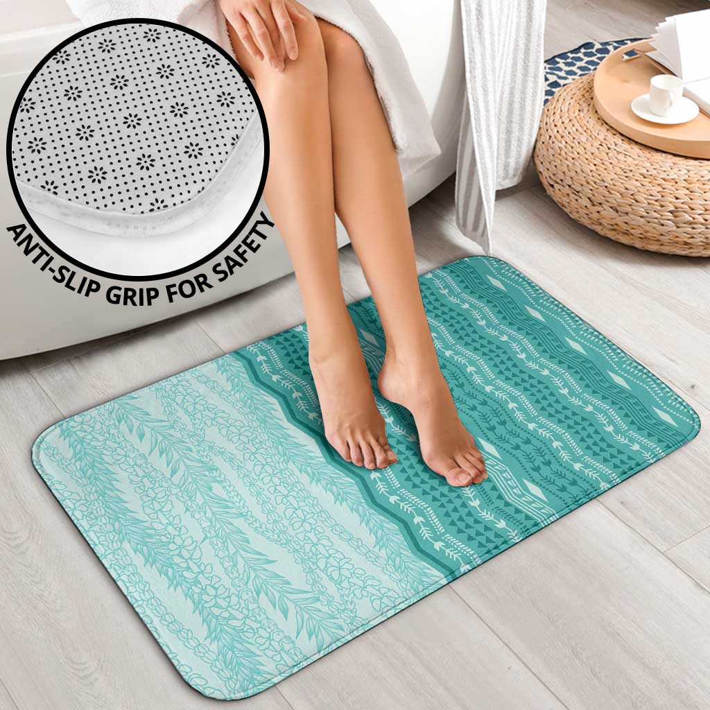 Vintage Teal Hawaiian Traditional Kapa Mix Flowers Lei Bathroom Set