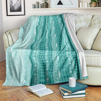 Vintage Teal Hawaiian Traditional Kapa Mix Flowers Lei Blanket