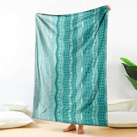 Vintage Teal Hawaiian Traditional Kapa Mix Flowers Lei Blanket