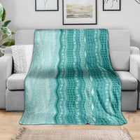 Vintage Teal Hawaiian Traditional Kapa Mix Flowers Lei Blanket