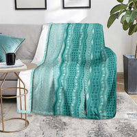Vintage Teal Hawaiian Traditional Kapa Mix Flowers Lei Blanket