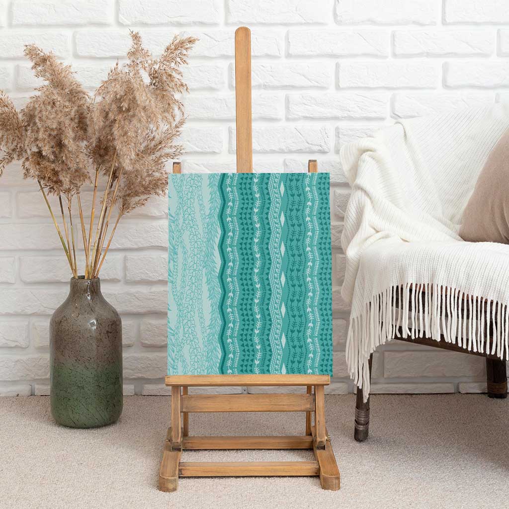 Vintage Teal Hawaiian Traditional Kapa Mix Flowers Lei Canvas Wall Art LT7 - Polynesian Pride
