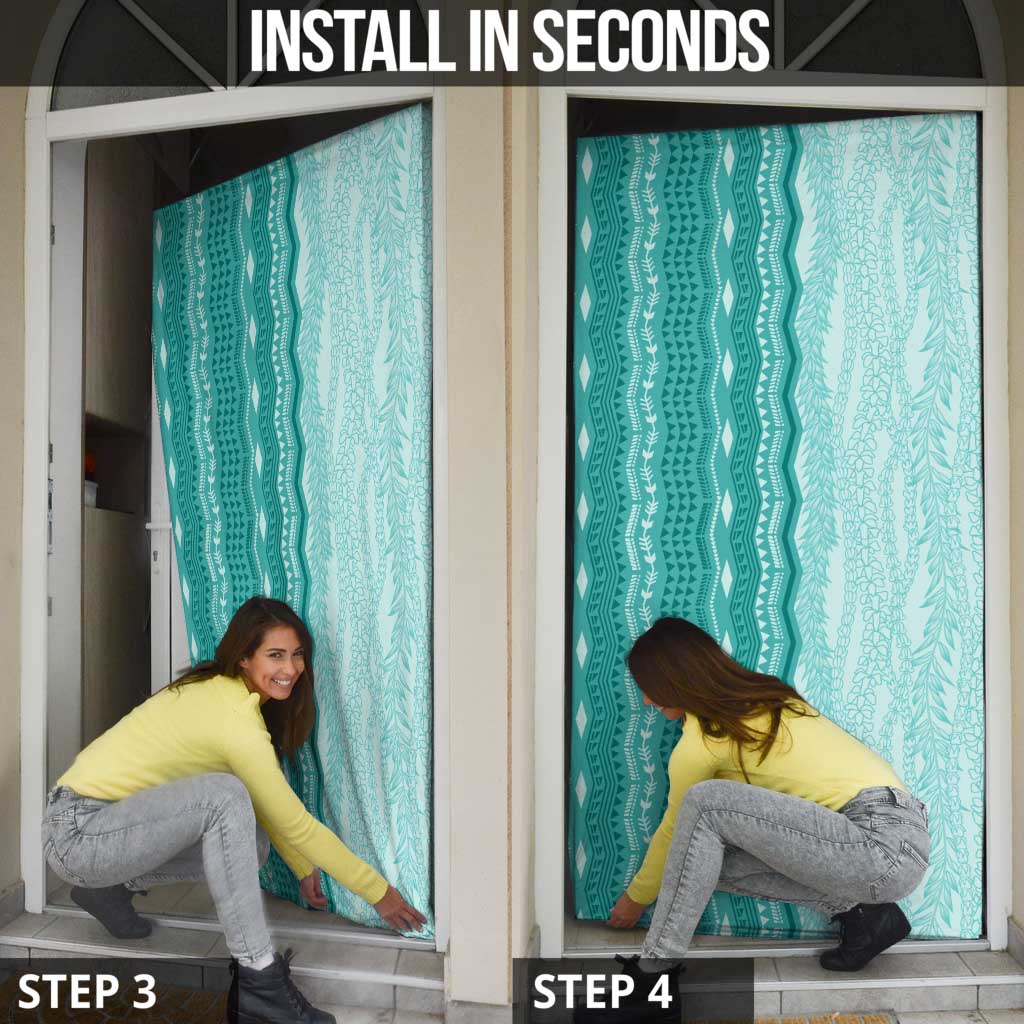 Vintage Teal Hawaiian Traditional Kapa Mix Flowers Lei Door Cover LT7 - Polynesian Pride