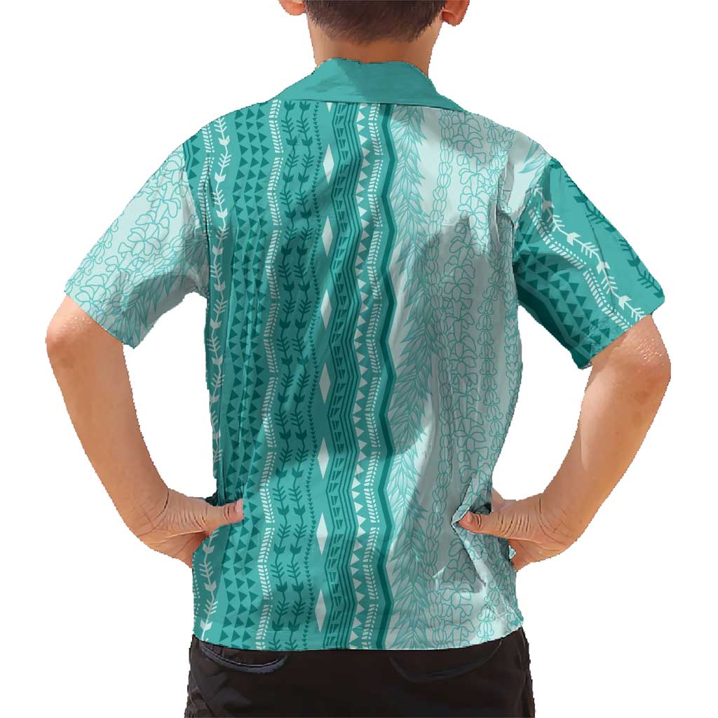 Vintage Teal Hawaiian Traditional Kapa Mix Flowers Lei Family Matching Mermaid Dress and Hawaiian Shirt LT7 - Polynesian Pride