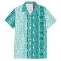 Vintage Teal Hawaiian Traditional Kapa Mix Flowers Lei Family Matching Mermaid Dress and Hawaiian Shirt LT7 Dad's Shirt - Short Sleeve Teal - Polynesian Pride
