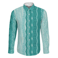 Vintage Teal Hawaiian Traditional Kapa Mix Flowers Lei Family Matching Mermaid Dress and Hawaiian Shirt LT7 Dad's Shirt - Long Sleeve Teal - Polynesian Pride
