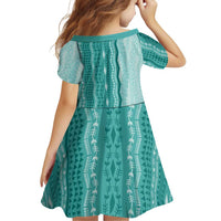 Vintage Teal Hawaiian Traditional Kapa Mix Flowers Lei Family Matching Off The Shoulder Long Sleeve Dress and Hawaiian Shirt LT7 - Polynesian Pride