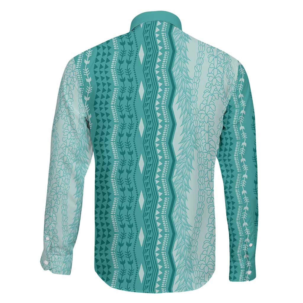 Vintage Teal Hawaiian Traditional Kapa Mix Flowers Lei Family Matching Off Shoulder Maxi Dress and Hawaiian Shirt LT7 - Polynesian Pride