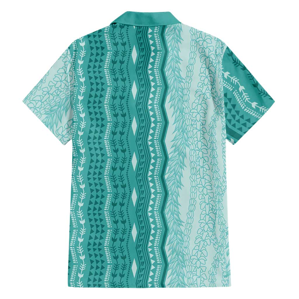 Vintage Teal Hawaiian Traditional Kapa Mix Flowers Lei Family Matching Tank Maxi Dress and Hawaiian Shirt LT7 - Polynesian Pride