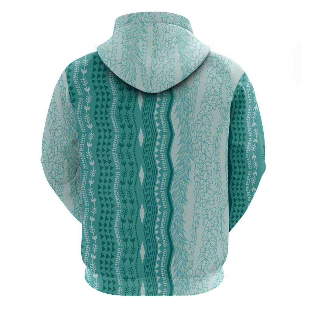 Vintage Teal Hawaiian Traditional Kapa Mix Flowers Lei Hoodie LT7 - Polynesian Pride