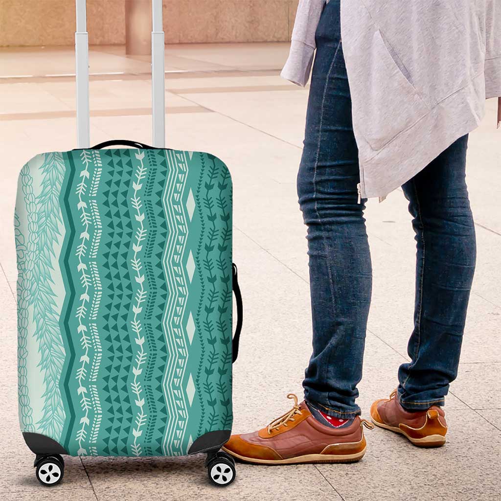 Vintage Teal Hawaiian Traditional Kapa Mix Flowers Lei Luggage Cover