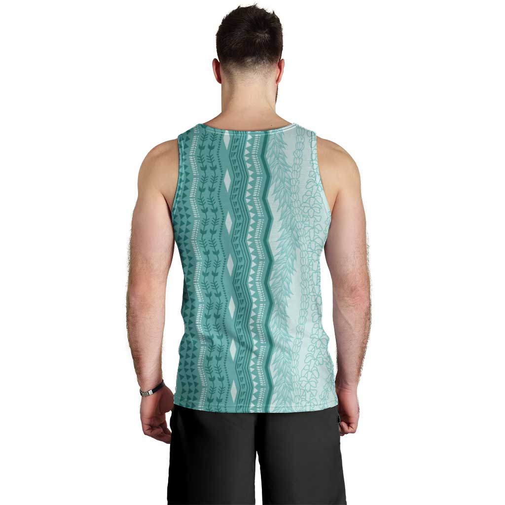 Vintage Teal Hawaiian Traditional Kapa Mix Flowers Lei Men Tank Top