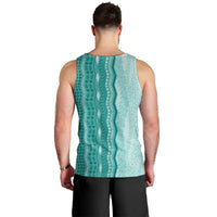 Vintage Teal Hawaiian Traditional Kapa Mix Flowers Lei Men Tank Top