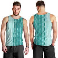 Vintage Teal Hawaiian Traditional Kapa Mix Flowers Lei Men Tank Top