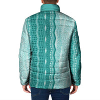 Vintage Teal Hawaiian Traditional Kapa Mix Flowers Lei Padded Jacket