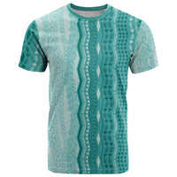 Vintage Teal Hawaiian Traditional Kapa Mix Flowers Lei T Shirt LT7 Teal - Polynesian Pride