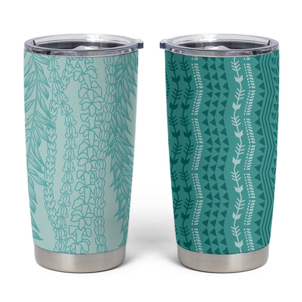 Vintage Teal Hawaiian Traditional Kapa Mix Flowers Lei Tumbler Cup