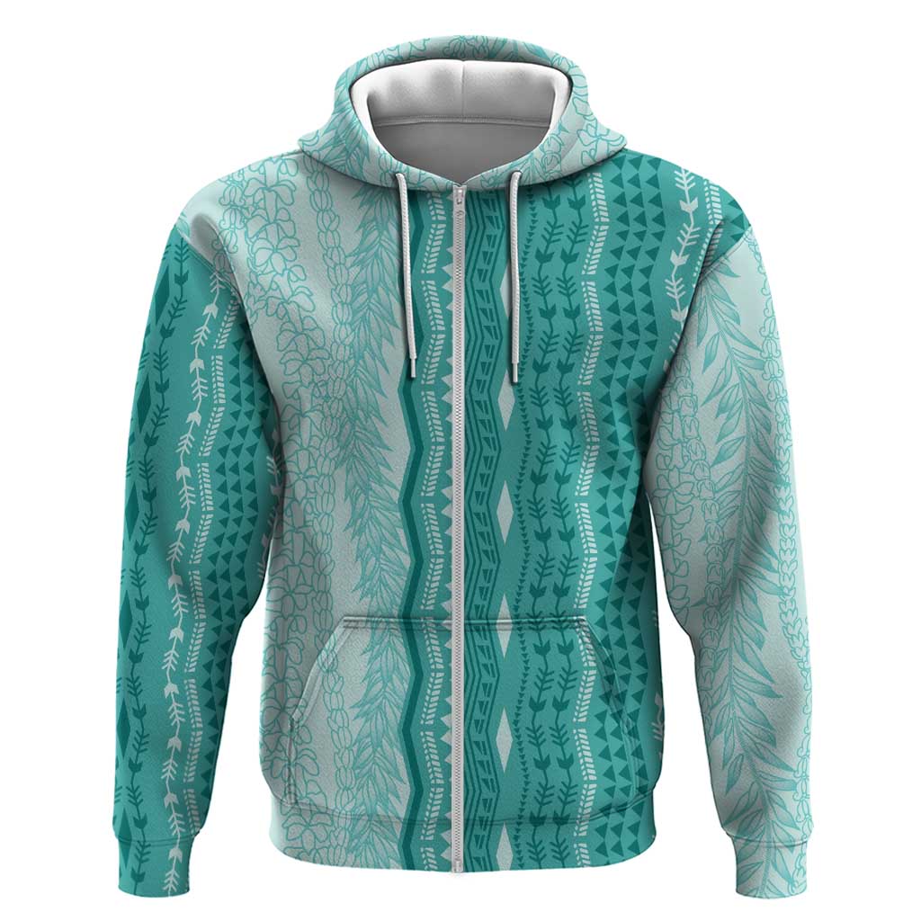Vintage Teal Hawaiian Traditional Kapa Mix Flowers Lei Zip Hoodie LT7 Zip Hoodie Teal - Polynesian Pride
