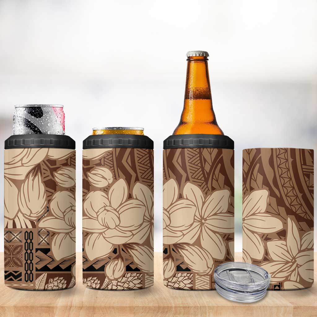 Samoa Women's Day 4 in 1 Can Cooler Tumbler Tiale Flower Mix Siapo Tapa