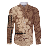 Samoa Women's Day Family Matching Summer Maxi Dress and Hawaiian Shirt Tiale Flower Mix Siapo Tapa LT7 Dad's Shirt - Long Sleeve Beige - Polynesian Pride