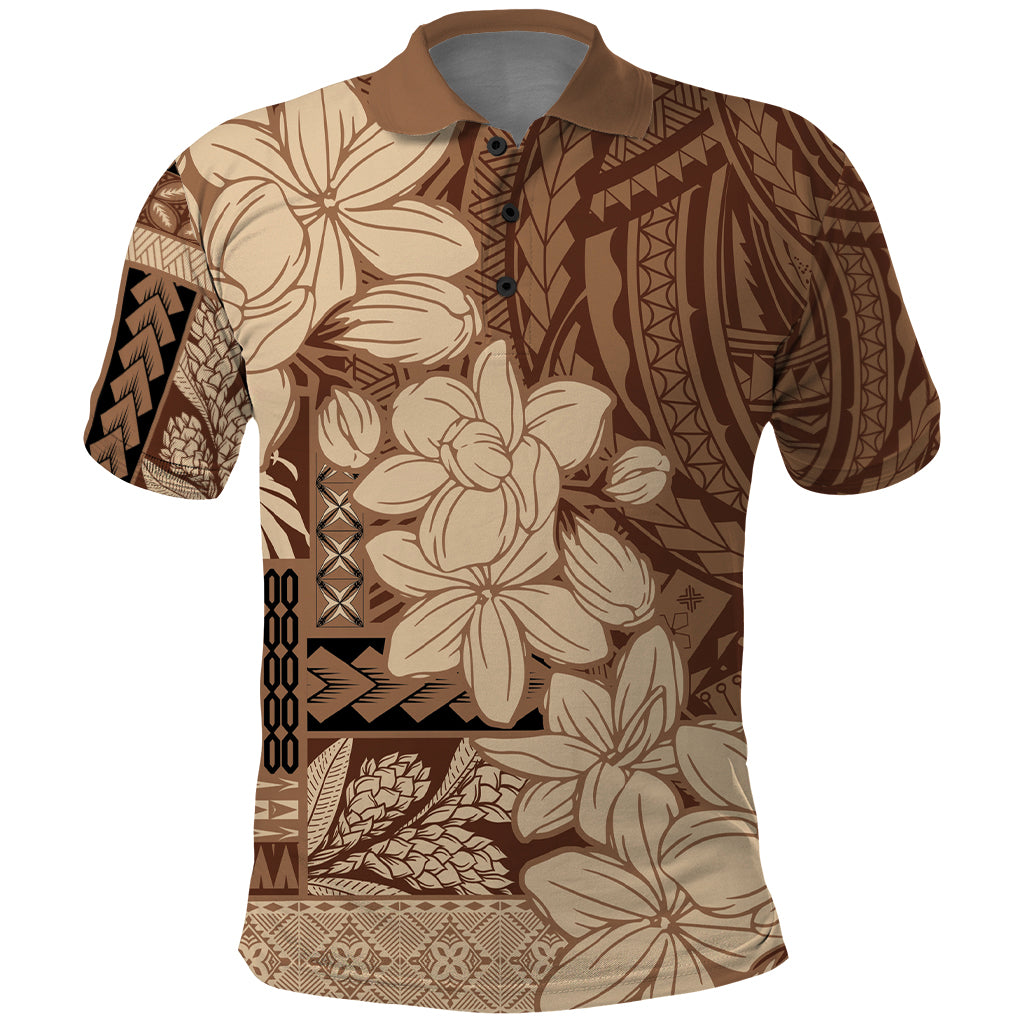 Samoa Women's Day Polo Shirt Tiale Flower Mix Siapo Tapa LT7 Beige - Polynesian Pride