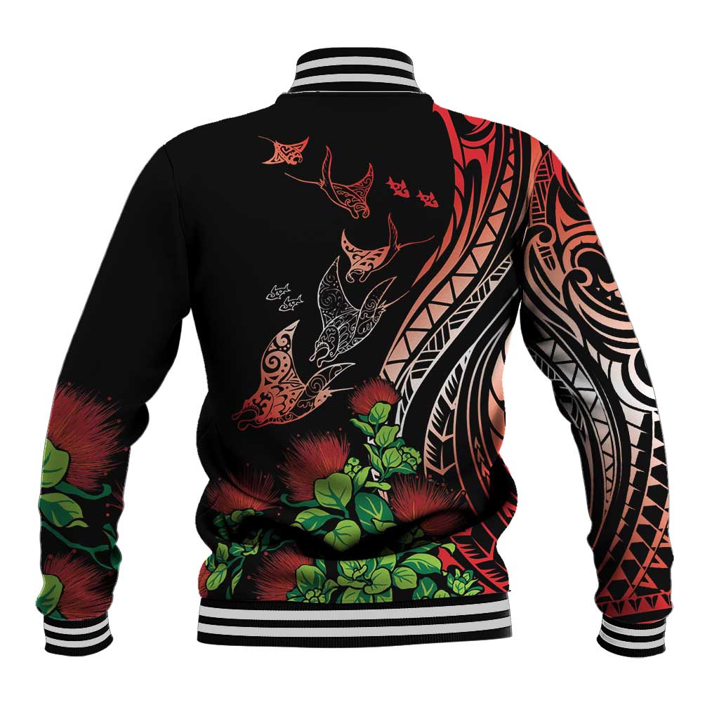 Aloha Hawaii Manta Rays Baseball Jacket Red Ohia Lehua