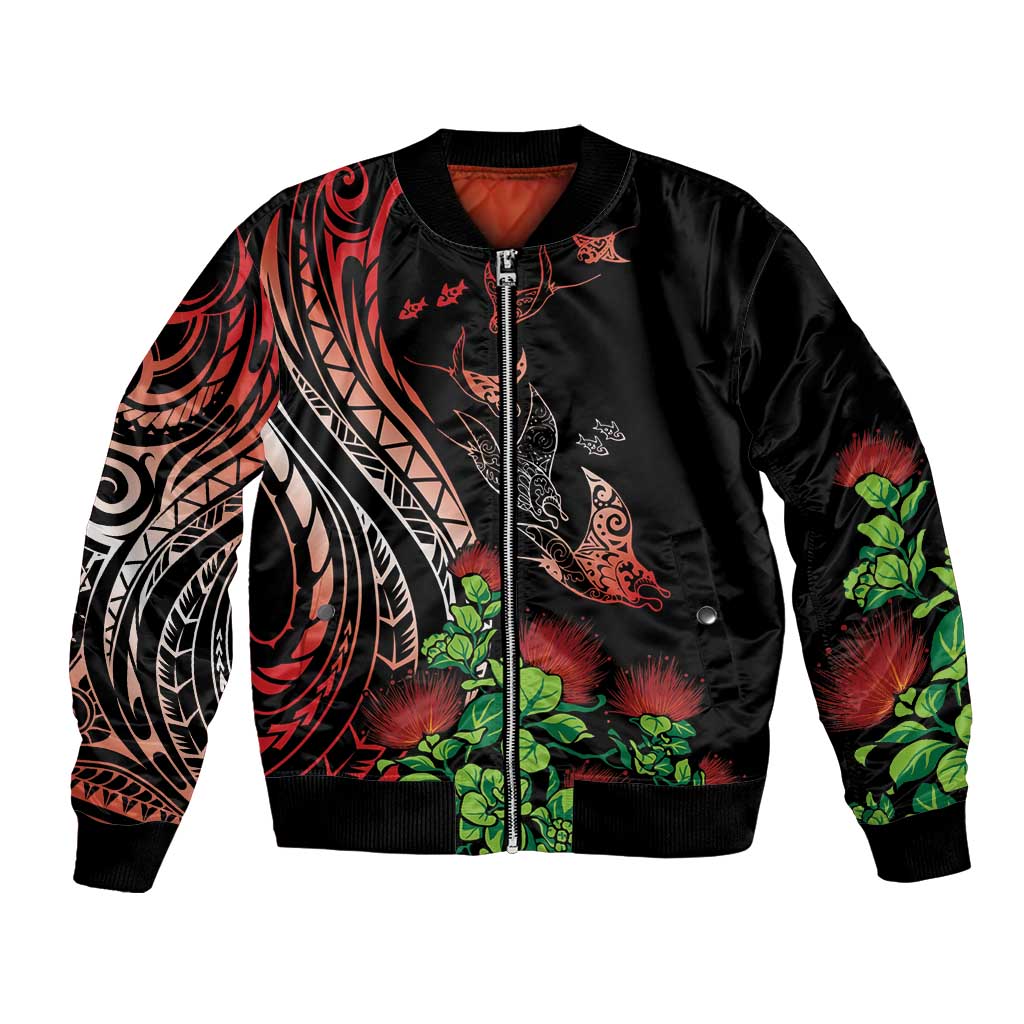 Aloha Hawaii Manta Rays Bomber Jacket Red Ohia Lehua LT7 Unisex Red - Polynesian Pride