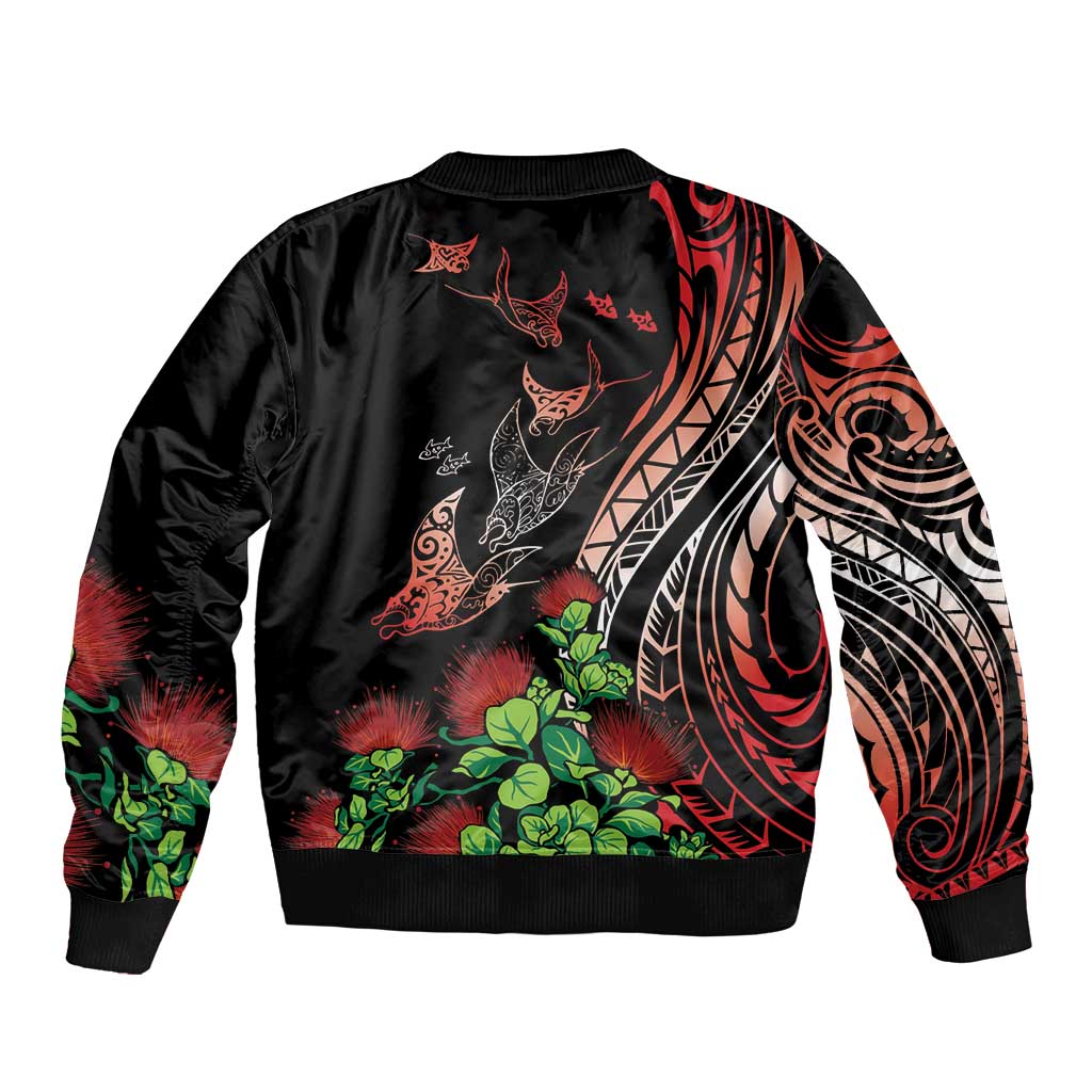 Aloha Hawaii Manta Rays Bomber Jacket Red Ohia Lehua LT7 - Polynesian Pride