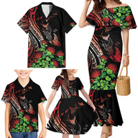 Aloha Hawaii Manta Rays Family Matching Mermaid Dress and Hawaiian Shirt Red Ohia Lehua