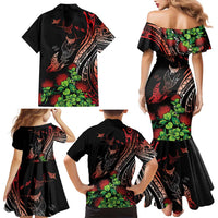 Aloha Hawaii Manta Rays Family Matching Mermaid Dress and Hawaiian Shirt Red Ohia Lehua