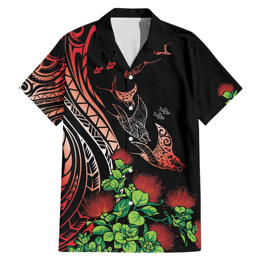 Aloha Hawaii Manta Rays Family Matching Mermaid Dress and Hawaiian Shirt Red Ohia Lehua