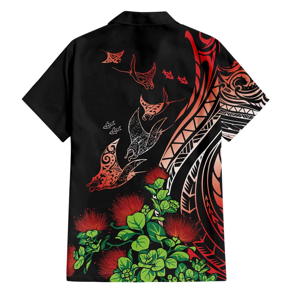Aloha Hawaii Manta Rays Family Matching Off Shoulder Short Dress and Hawaiian Shirt Red Ohia Lehua