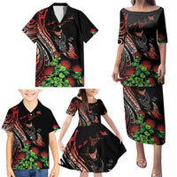 Aloha Hawaii Manta Rays Family Matching Puletasi and Hawaiian Shirt Red Ohia Lehua