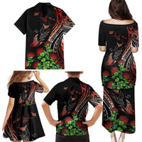 Aloha Hawaii Manta Rays Family Matching Puletasi and Hawaiian Shirt Red Ohia Lehua