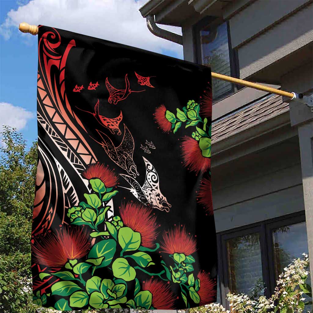 Aloha Hawaii Manta Rays Garden Flag Red Ohia Lehua