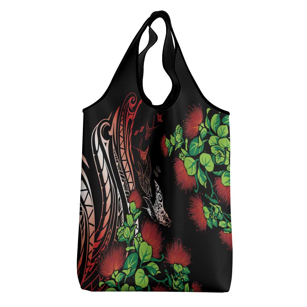 Aloha Hawaii Manta Rays Grocery Bag Red Ohia Lehua