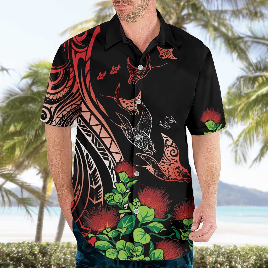 Aloha Hawaii Manta Rays Hawaiian Shirt Red Ohia Lehua