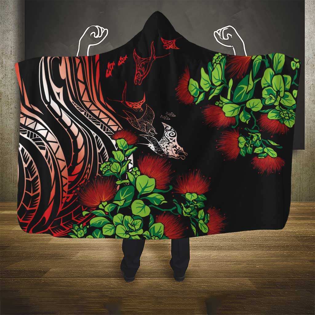 Aloha Hawaii Manta Rays Hooded Blanket Red Ohia Lehua