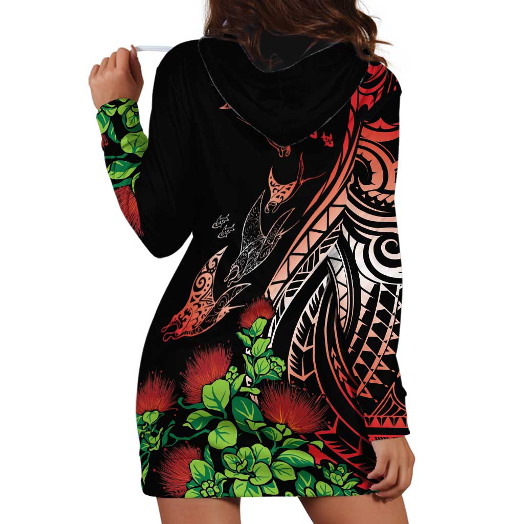 Aloha Hawaii Manta Rays Hoodie Dress Red Ohia Lehua