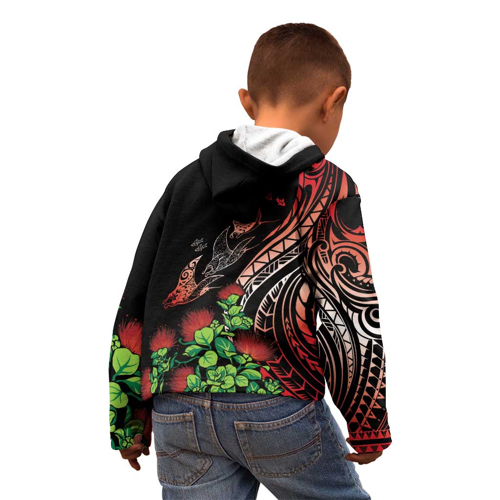 Aloha Hawaii Manta Rays Kid Hoodie Red Ohia Lehua