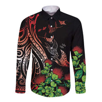 Aloha Hawaii Manta Rays Long Sleeve Button Shirt Red Ohia Lehua