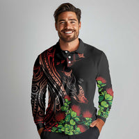 Aloha Hawaii Manta Rays Long Sleeve Polo Shirt Red Ohia Lehua