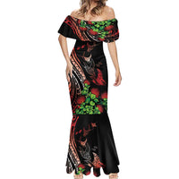 Aloha Hawaii Manta Rays Mermaid Dress Red Ohia Lehua